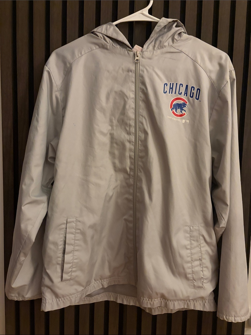 Chicago Cubs Youth L 14/16 Gray Hooded Windbreaker Jacket MLB Full Zip
